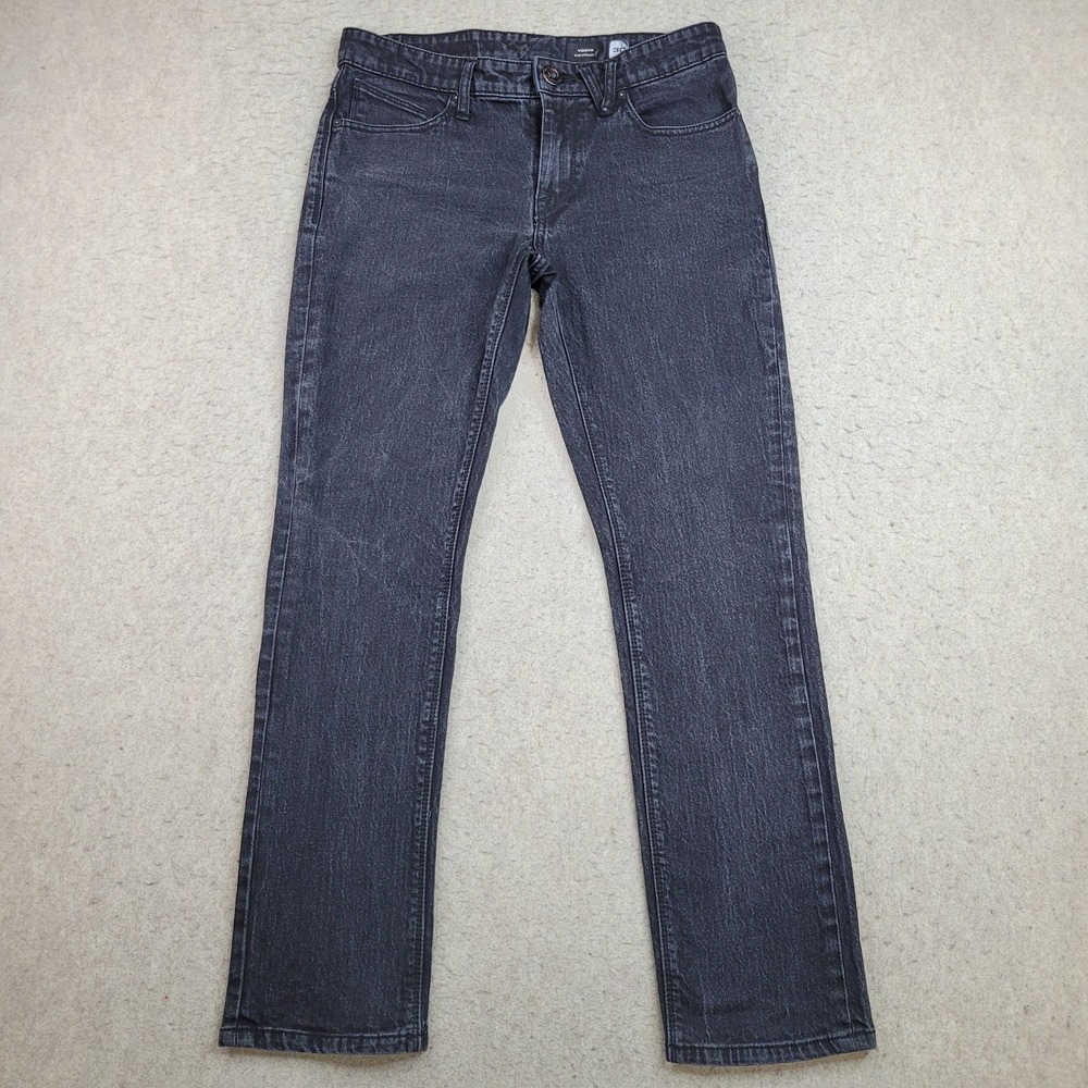 Volcom Vorta Jeans Mens‎ 30x29 Black Denim Slim Straight Skater Faded